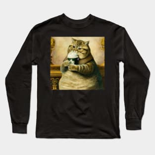 Rennaissance cat drinking Frapp Long Sleeve T-Shirt